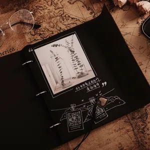 Black loose leaf DIY photo album scrapbook handmade memory book for polaroid pictures.