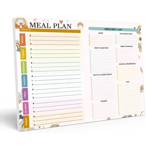 Magnetic weekly meal planner notepad with grocery list, daily menu organizer fridge pad.