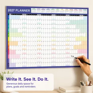 2027 wall calendar planner with large daily writing blocks for office and home organization.