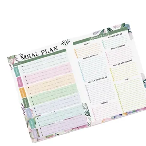 Weekly magnetic meal planner notebook with grocery list for kitchen fridge organization