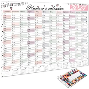 2027 annual wall calendar planner with monthly grids and cute stickers for office home organization.