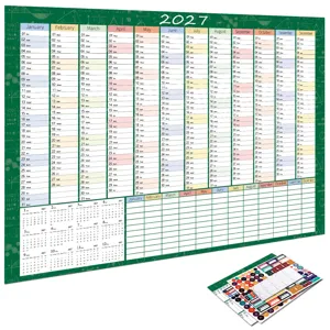 2027 English Wall Calendar Daily Planner Green Blackboard Style with Stickers Office