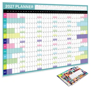 2027 wall planner calendar detail view with monthly grids and colorful reminder sticker sheets included.