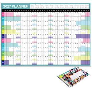 2027 yearly planner wall calendar with stickers, minimalist monthly schedule sheet planner.