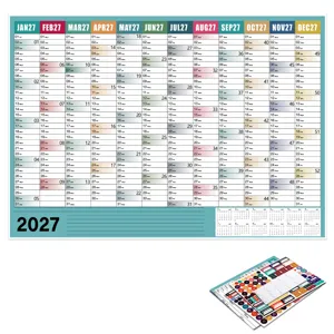 2027 annual English wall calendar with monthly planner grids and cute reminder stickers.