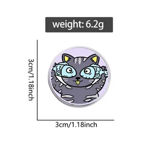 Detailansicht mit Abmessungen und Gewicht des niedlichen lustigen Katzen Emaille Pins.