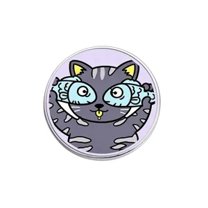 Niedliche Katzen Cartoon Brosche Detail, lustiges Fisch Brille Design Metall Abzeichen Pin.