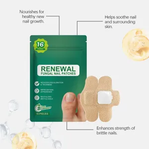 Fungal nail repair patches close-up showing breathable design and packaging for foot care.