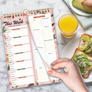 A5 weekly meal planner notepad, torn spiral menu schedule pad for daily diet management.