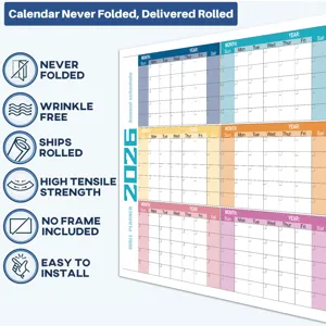 Calendario de Pared 2026 Planificador, Gran Panel Anual Borrable Enrollado Nuevo