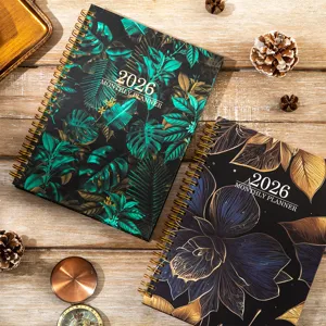 2026 monthly planner notebook with floral botanical cover design for daily productivity work
