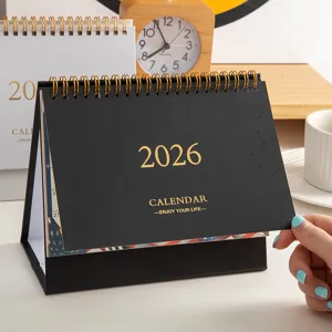 2026 desktop calendar simple black desk planner office memo pad with gold double wire binding