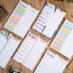 A5 spiral weekly meal planner notebook, daily schedule notepad and grocery list organizer.