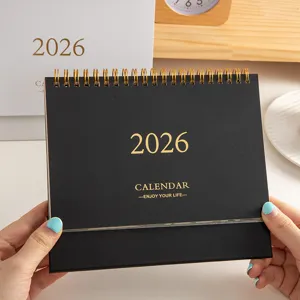 Detailed view of the 2026 minimalist desk calendar with elegant gold foil stamping design.