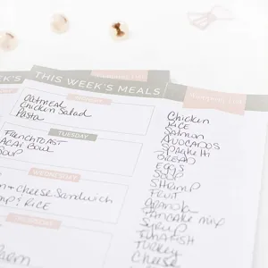 Minimalist weekly meal planner notepad tear away daily recipe schedule grocery list