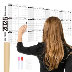Gran Calendario de Pared 2026 Borrable Planificador Anual con Rotuladores y Tubo de Papel