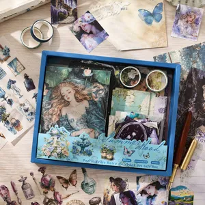 Retro DIY dagboek cadeauset met vintage notitieboekjes, washi tapes en leuke stickers.