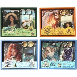 Retro DIY journaling cadeaupakket met vintage scrapboek accessoires, stickers en notitieboekjes.