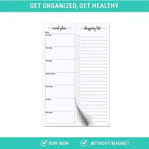 Weekly meal planner and shopping list magnetic pad, kitchen food menu organizer note.
