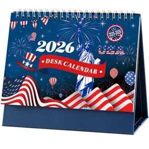 2026 Desk Calendar Office Desktop Planner Memo Pad Patriotic USA Theme Spiral Bound Calendar