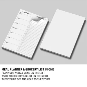 Weekly meal planner and grocery list notepad with tear-off design for easy kitchen organization.