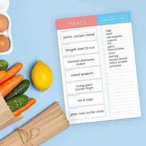 Meal planner notepad tear off daily menu grocery list grocery items notepad details view