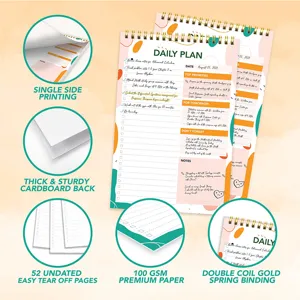 A5 Daily Planner Notebook Undated To Do List Spiral Bound Thick Paper 52 Sheets Pad