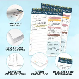 A5 daily planner notepad with rainbow design, undated tear-off pages and premium paper.