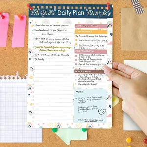 A5 daily planner notepad, minimalist spiral schedule notebook with cute rainbow design details.