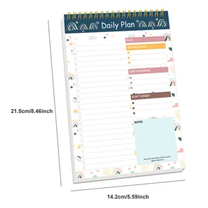 A5 daily planner spiral notebook with cute rainbow design, perfect time management pad.