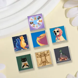 Set de badges carrés animaux drôles, broches émaillées chat chien canard pour vêtements tendance.