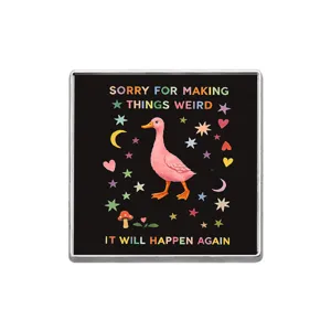 Vintage graffiti style cute duck metal pin badge square brooch with funny English quotes