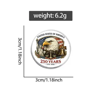 Detailaufnahme der Gedenkermünze zum 250. Jahrestag der USA, Adler- und Flaggen-Design.