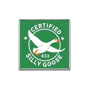 Funny goose metal brooch badge, cute green round design lapel pin for clothes and bags.