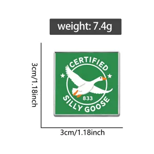 Funny silly goose enamel pin badge, green metal lapel brooch for backpack and clothing.