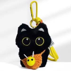 Süßer schwarzer Katzen Plüsch Schlüsselanhänger mit handgemachter Tasche und Karabiner.