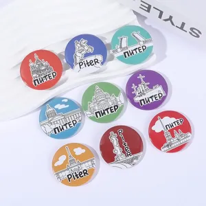 St. Petersburg Sehenswürdigkeiten Metall Button Anstecknadeln Set, bunte Souvenir Broschen.