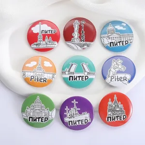 Russische St. Petersburg Wahrzeichen Blechdosen Abzeichen Set, Souvenir Brosche.