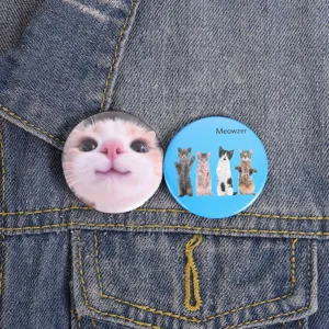 Cute cat tinplate badge brooches set, funny cartoon kitten pins for backpack clothes decoration