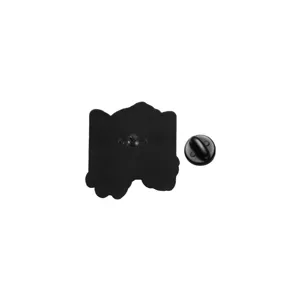 Detailed back view of the black metal enamel pin showing secure clutch and sturdy post.
