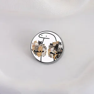 Niedliche Cartoon Katzen Brosche mit lustigem Strichmännchen Design für Kleidung und Rucksack.
