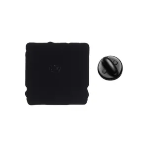 Metal brooch pin back view with black rubber clutch, clean product detail display.