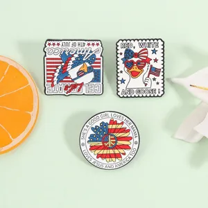 American Independence Day enamel pin set featuring cute eagle, goose and peace flower designs.