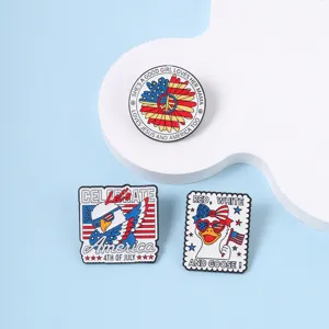 American Independence Day enamel pin set featuring cute eagle, duck and peace flower designs.