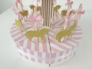 Carousel cake gift box, pink white striped candy paper box for wedding party favors