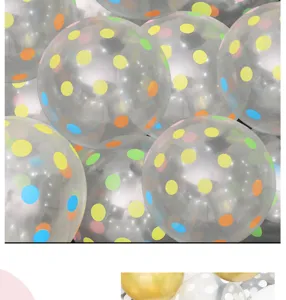 Ballons transparents à pois colorés pour décoration de fête d'anniversaire et mariage.