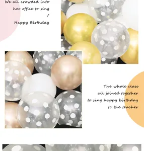 Ballons transparents à pois ballons en latex or et blanc pour décoration de fête d'anniversaire