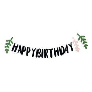 Felt Happy Birthday Banner Forest Style Party Hanging Decoration Cute Leaf Accents