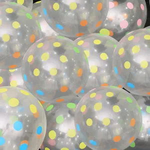 Ballons transparents à pois colorés pour décoration de mariage, anniversaire et fête.