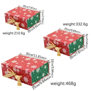 Christmas snowflake gift box red green hard box with ribbon storage packaging box